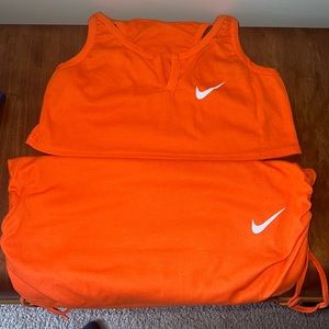 Nike branded crop shirt and ruched skirt set
